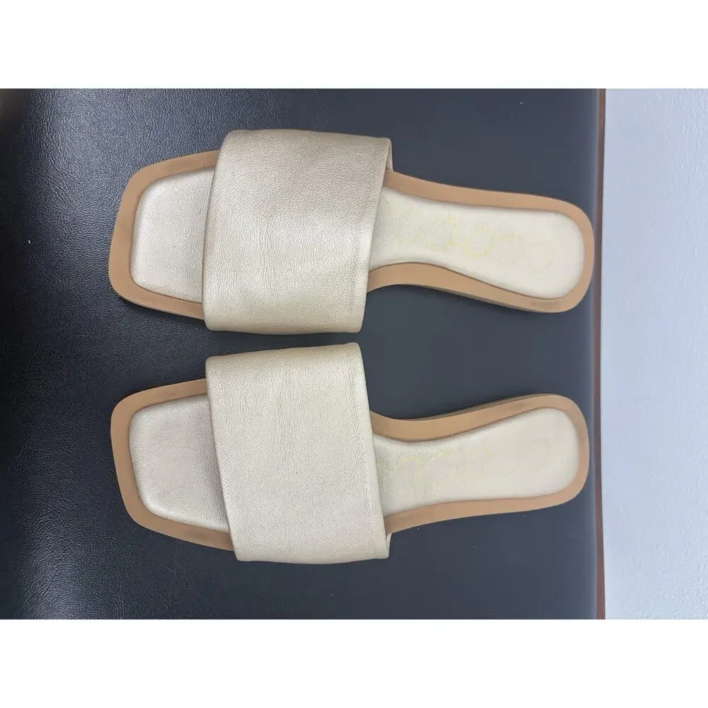 CCOCCI Kelly Womens 6.5 Gold Metallic Square Toe Slide Flat Sandals